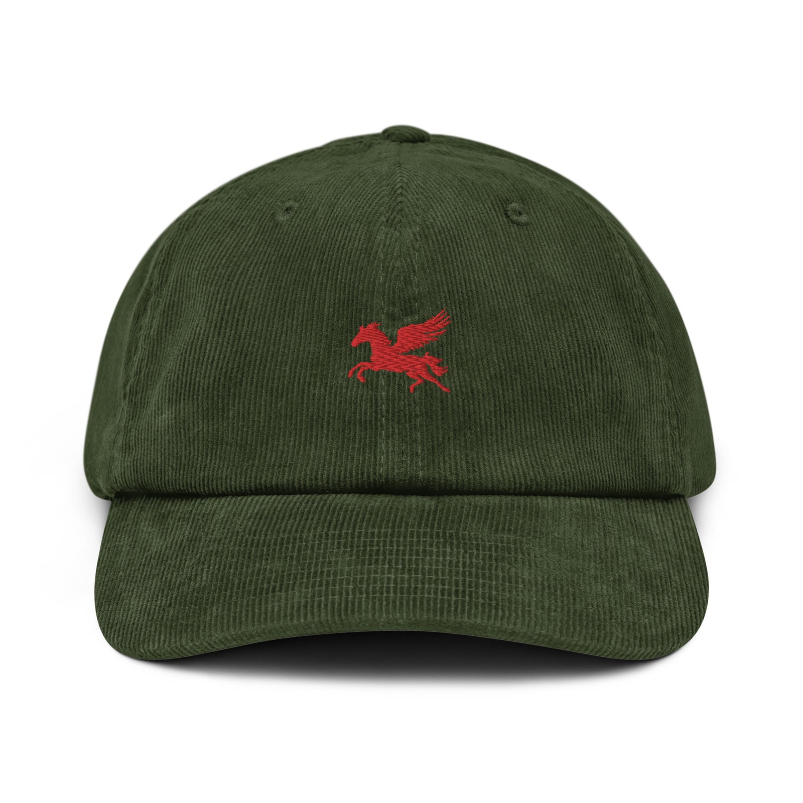 Casquette Velours Côtelé Brodée « Pégase » – Cheval Ailé Rouge