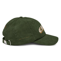 Casquette CHT'M gothique or en velours côtelé vert olive, profil droit