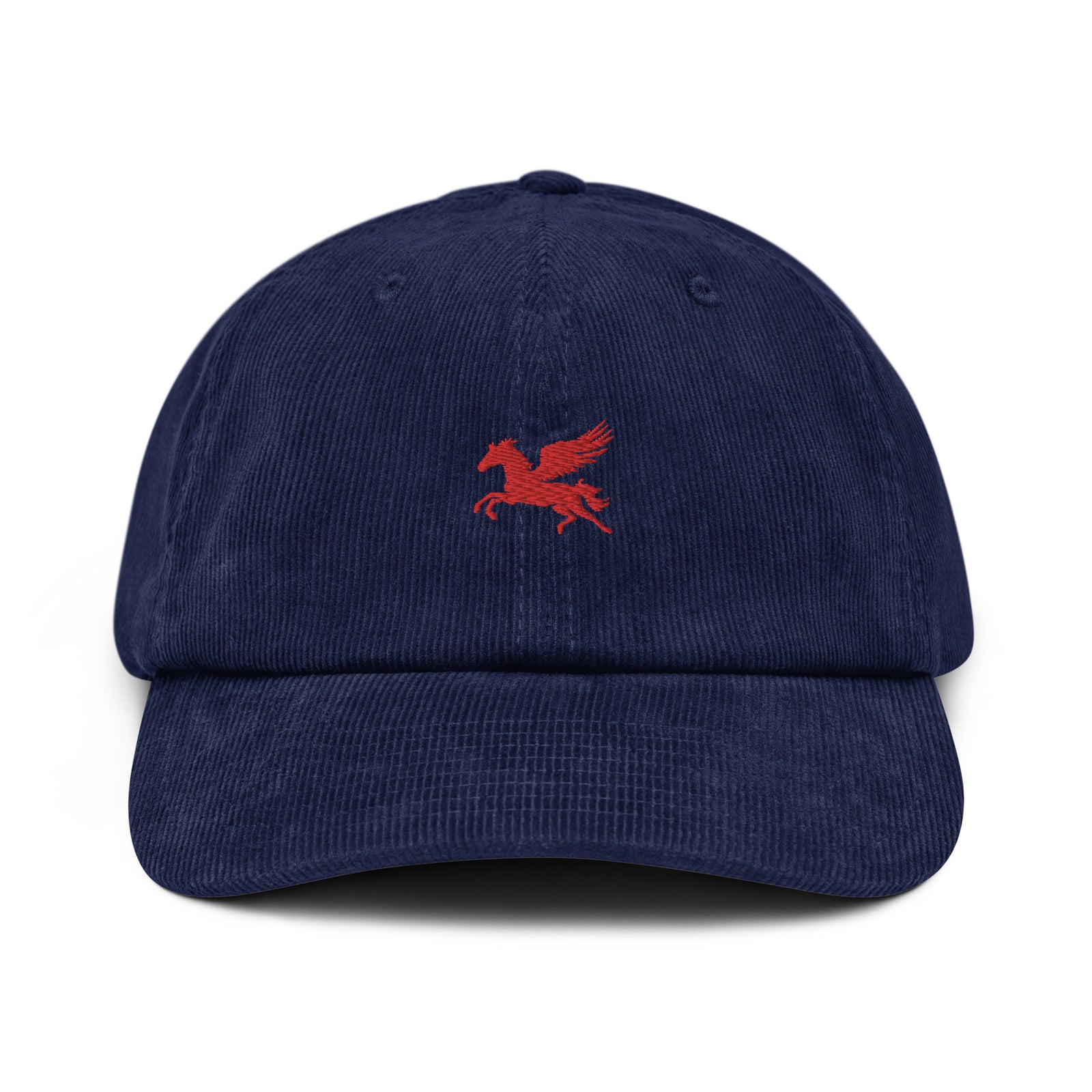 Casquette Velours Côtelé Brodée « Pégase » – Cheval Ailé Rouge