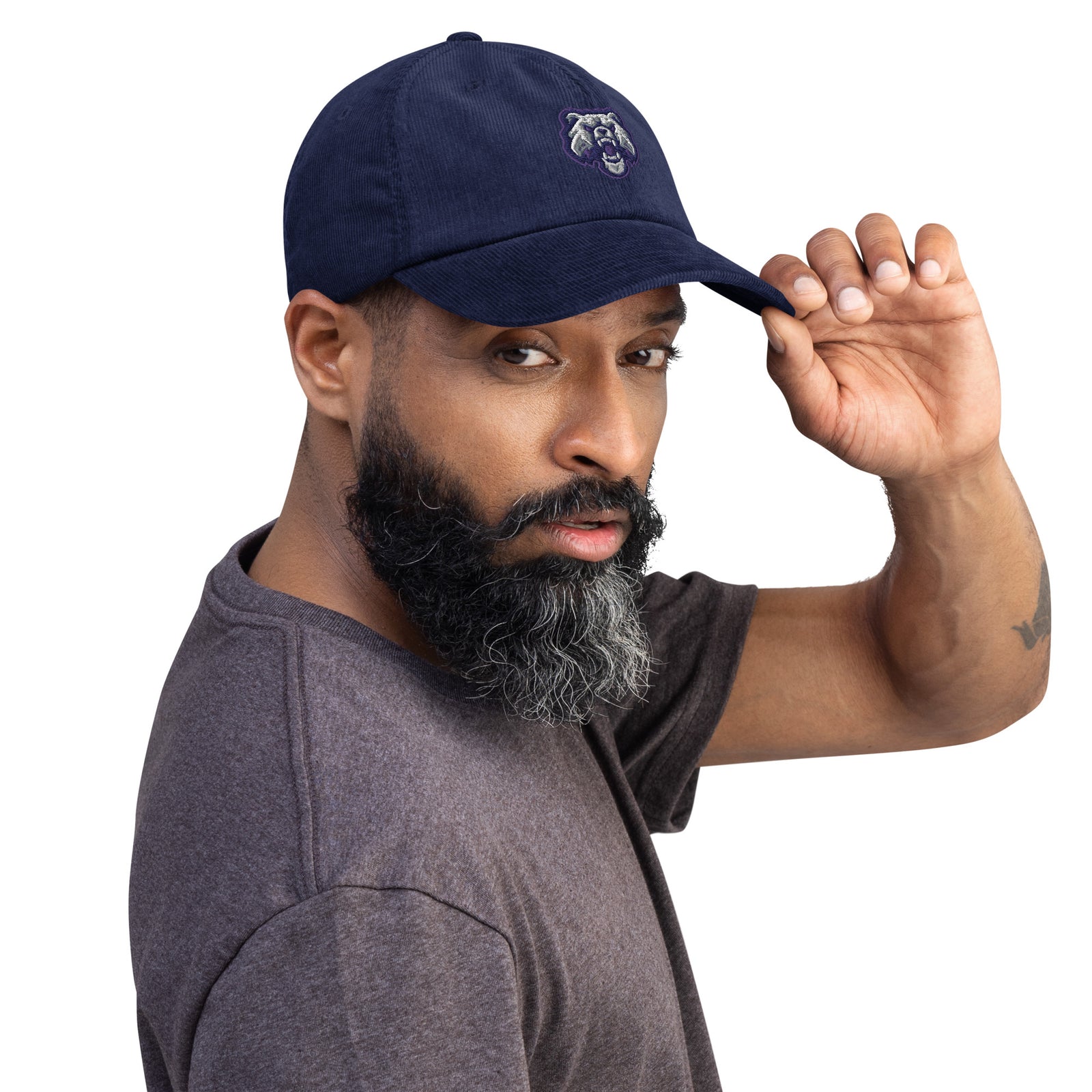 Casquette Velours Côtelé Brodée « Bulldog » – Bleu Marine