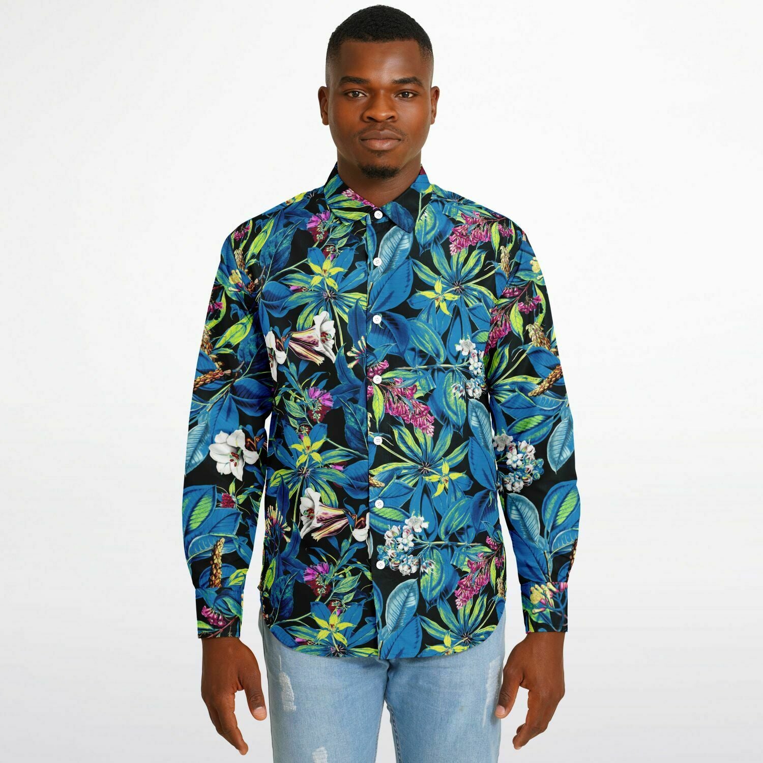 vêtements masculins fleurs bleues