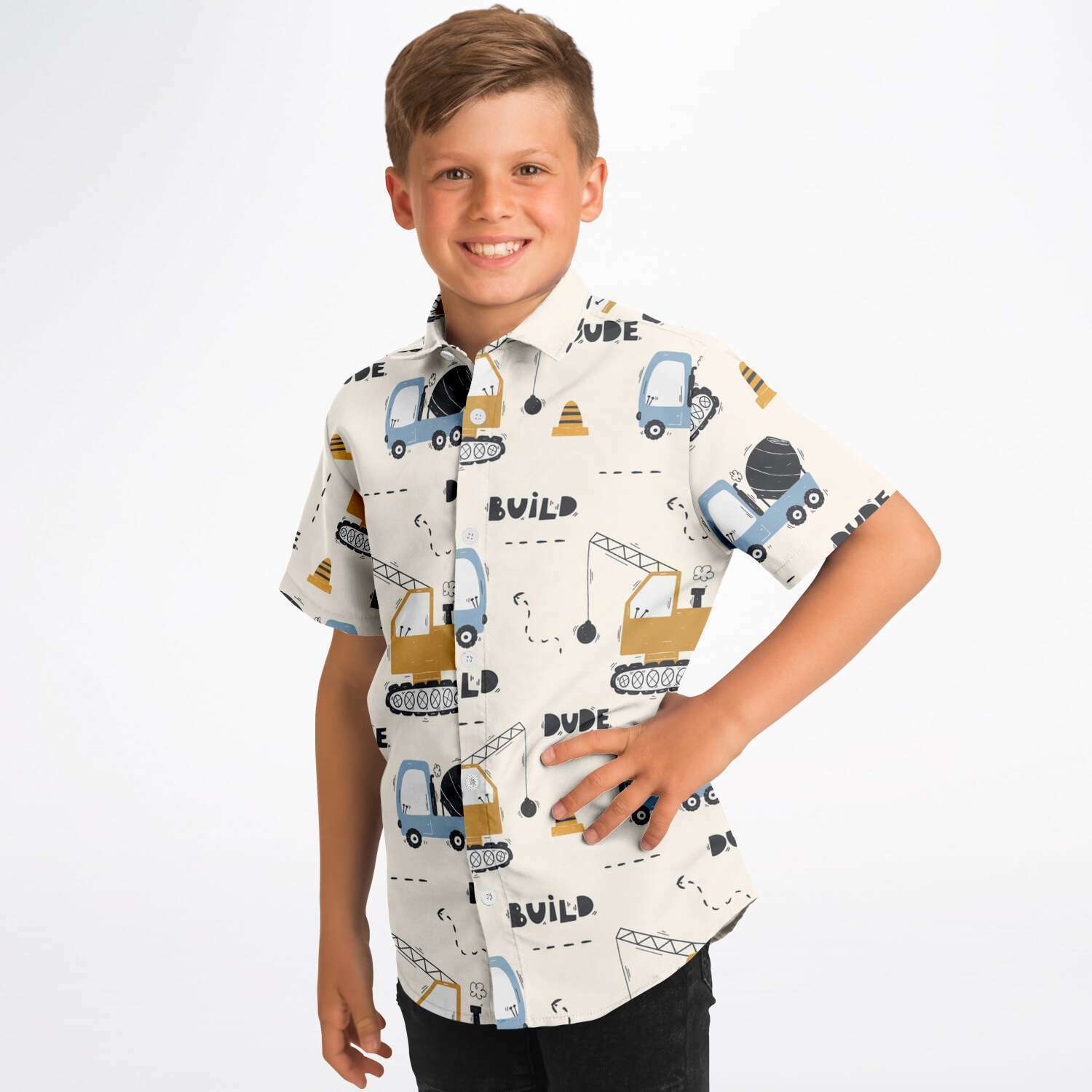 Chemise garçon à camion pelleteuse originale manches courtes