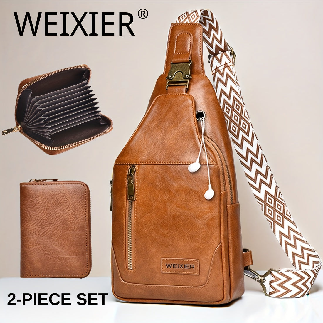 Sac poitrine en cuir vegan avec porte-cartes, vue d'ensemble | CHT'M Boutique