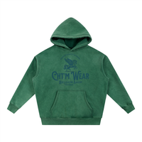 Hoodie oversize délavé CHT'M Wear vert foncé, vue de face avec le design pégase Belgium Shop Tournai
