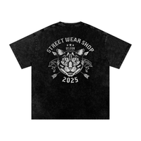 T-shirt oversized noir délavé - grand blason chat, étoiles et mention Belgium 2025