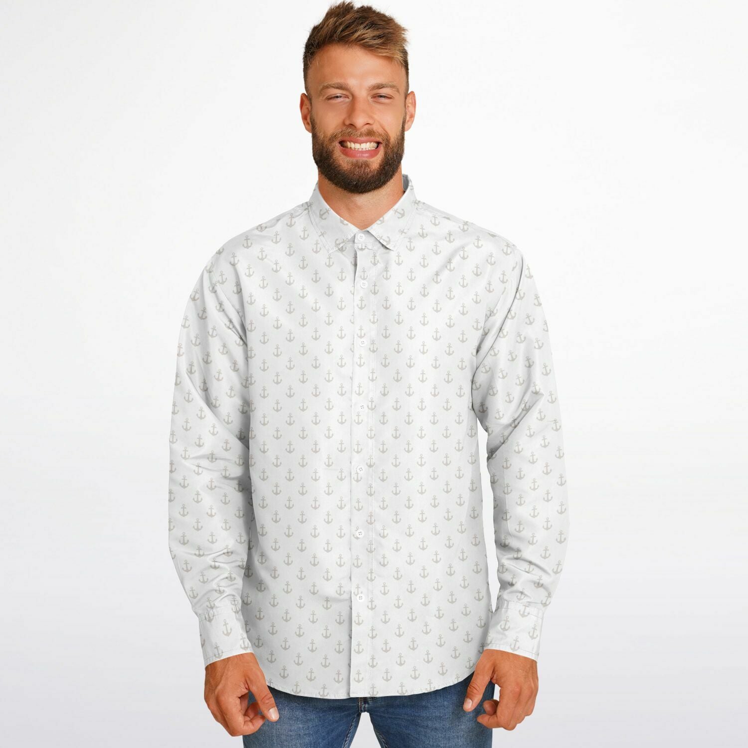 Chemise Homme blanche à encres marines - Manches Longues
