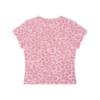 Dos du t-shirt femme léopard crop top rose coton