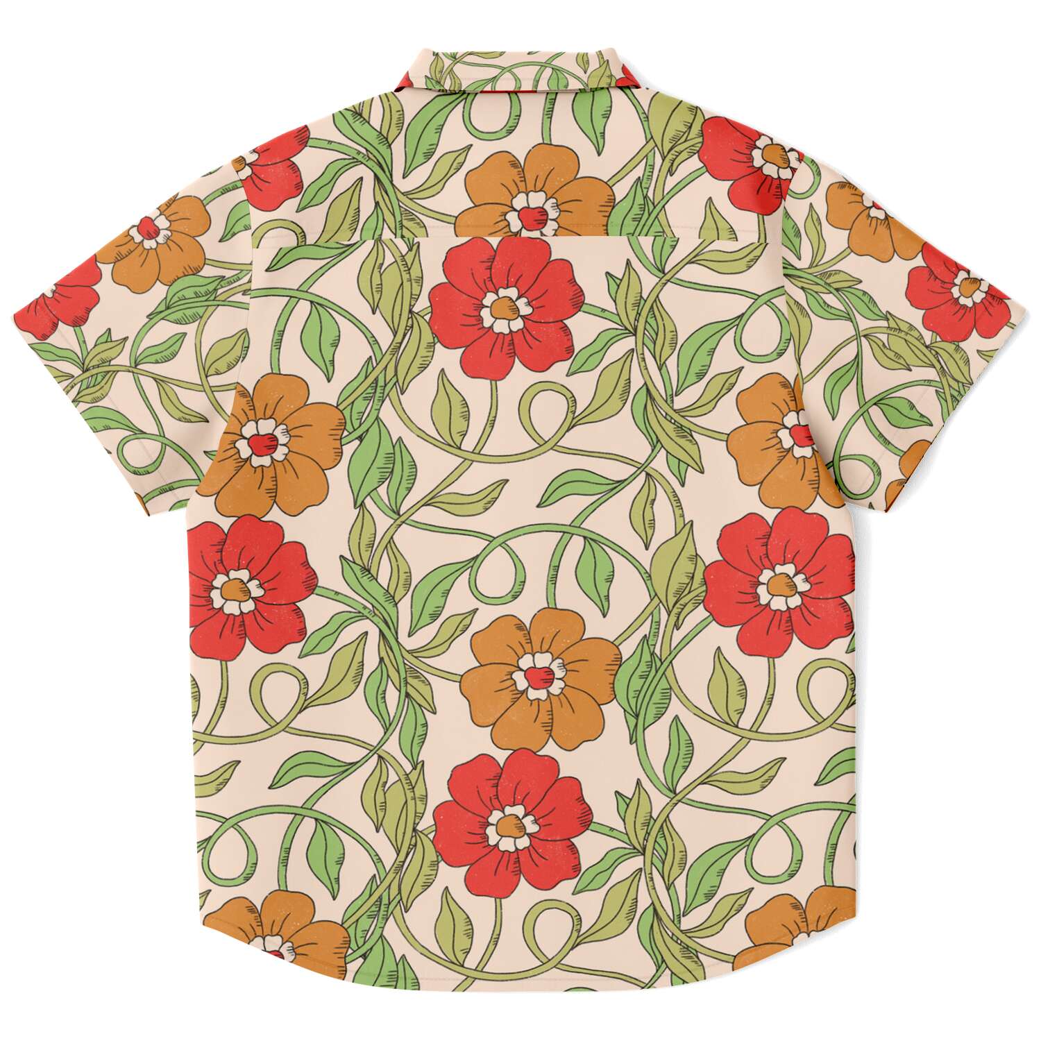chemise garçon été beige à fleurs rouges