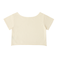 Dos du crop top femme abricot clair - coupe courte, dos sans imprimé et manches courtes tombées