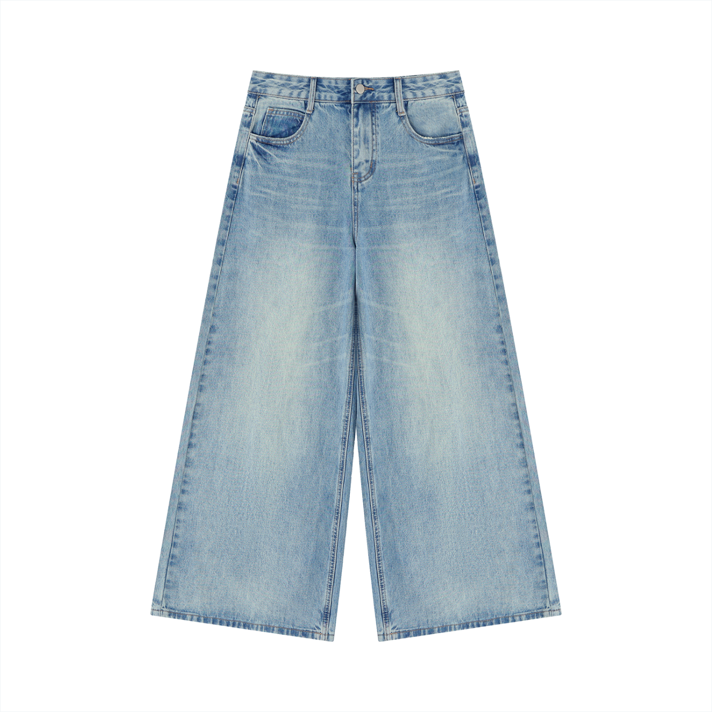Packshot face du jean large femme original bleu délavé