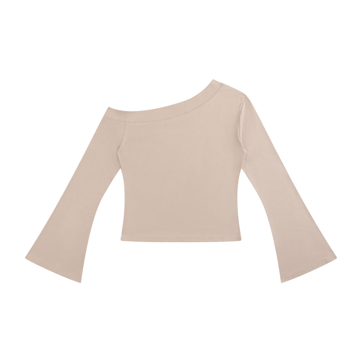 Dos du t-shirt femme asymétrique épaule dénudée crop top beige
