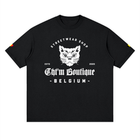 T-shirt oversized logo chat félin en noir, imprimé blanc CHT'M Boutique Belgium, vue de face