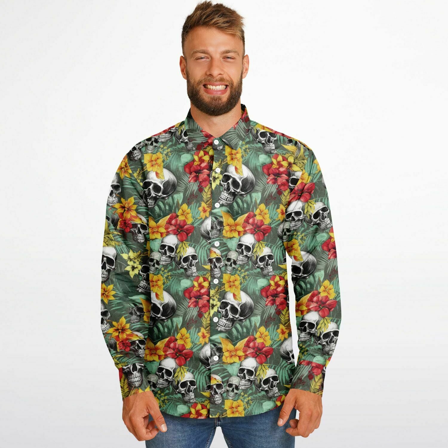 chemise unique têtes de morts à fleurs pour homme