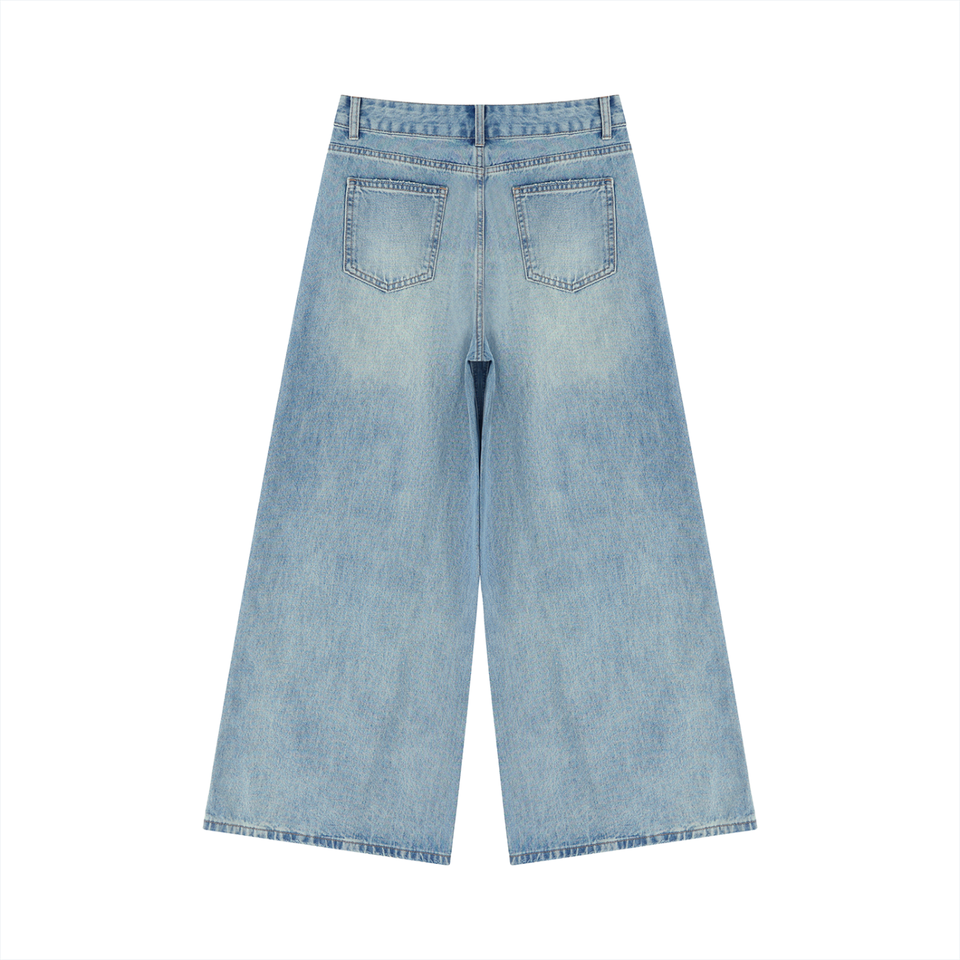 Packshot dos du jean large femme original bleu délavé