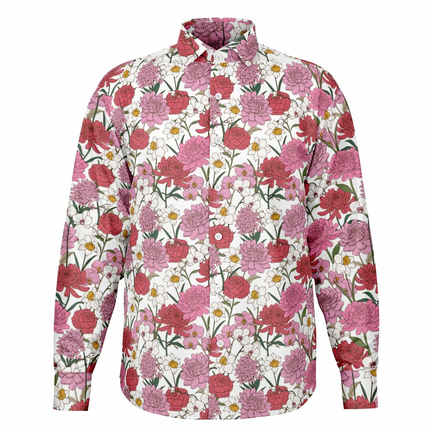 Chemise Homme blanche à fleurs- Manches Longues