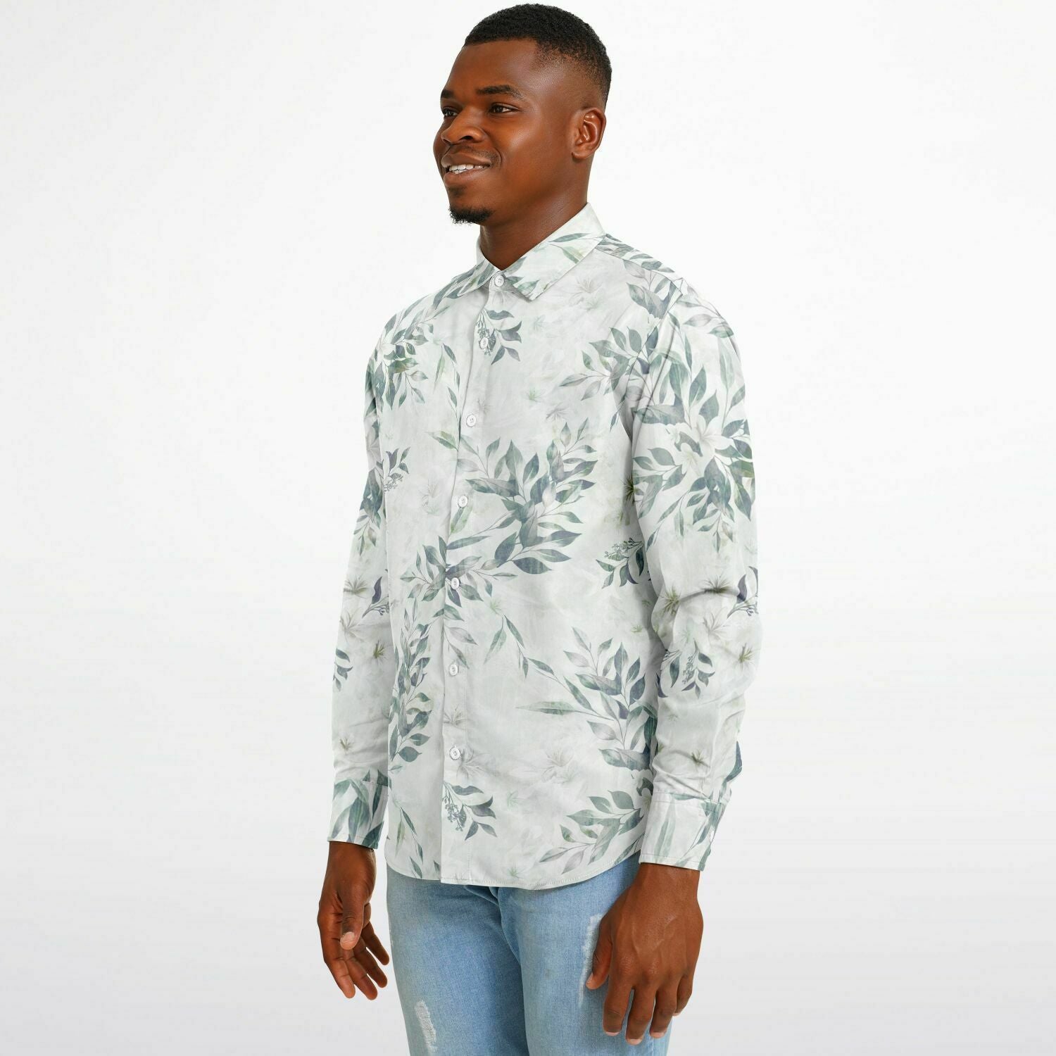 CHEMISE HOMME originale blanche  à fleurs - MANCHES LONGUES