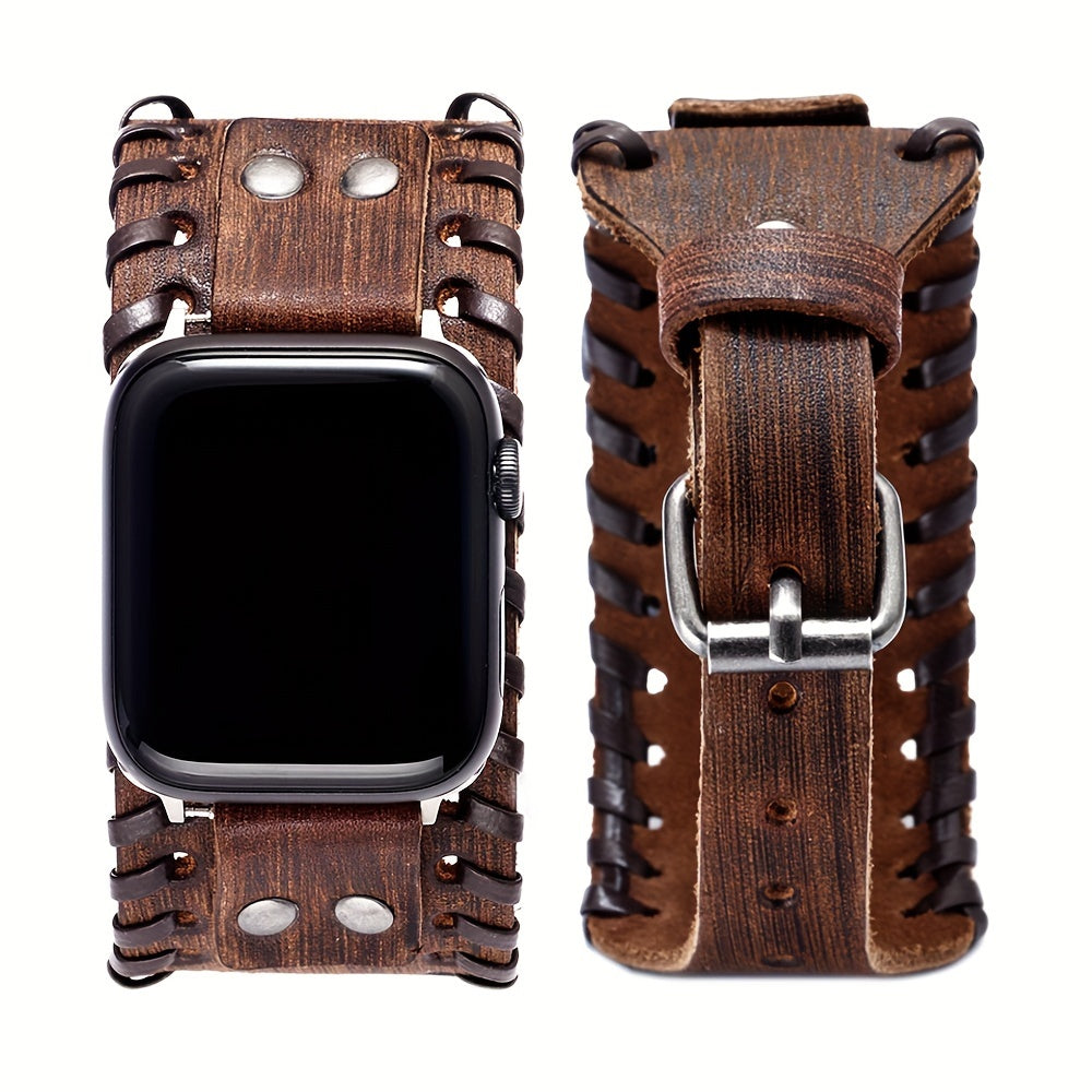 Bracelet Apple Watch manchette en cuir style punk, vue détaillée 4