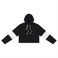 Hoodie crop top femme dentelle noir, vue de face