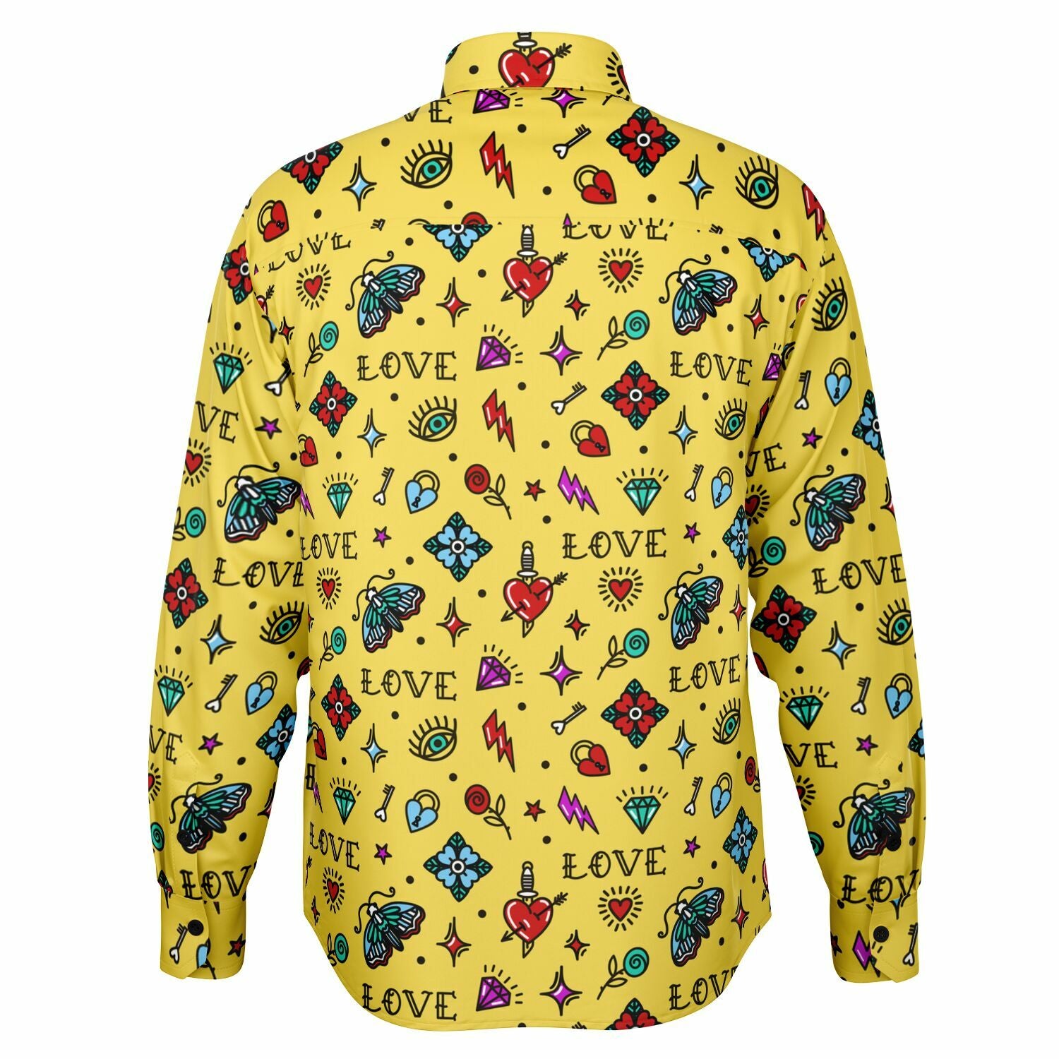 chemise homme avec motifs tattoo en jaune