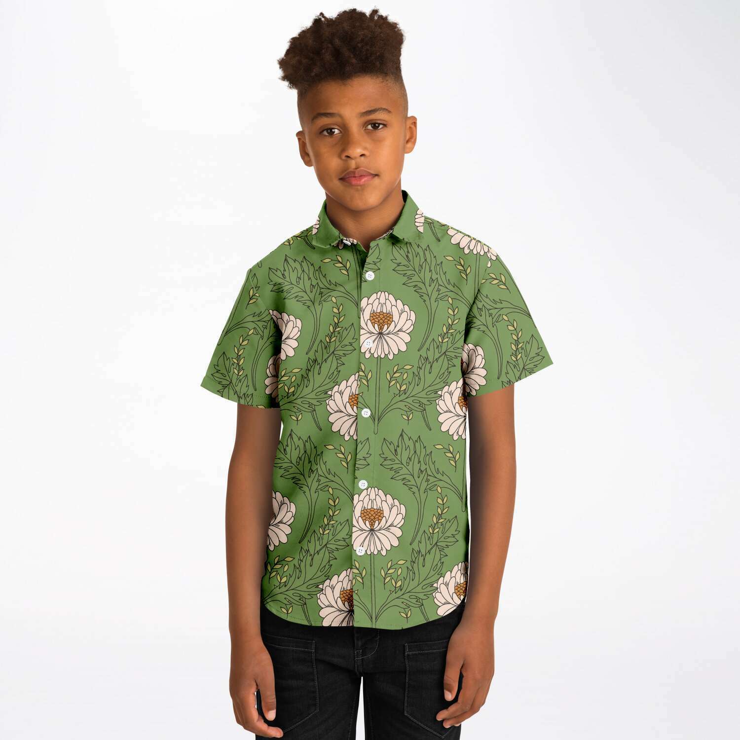 mode enfant chemise à fleurs vertes