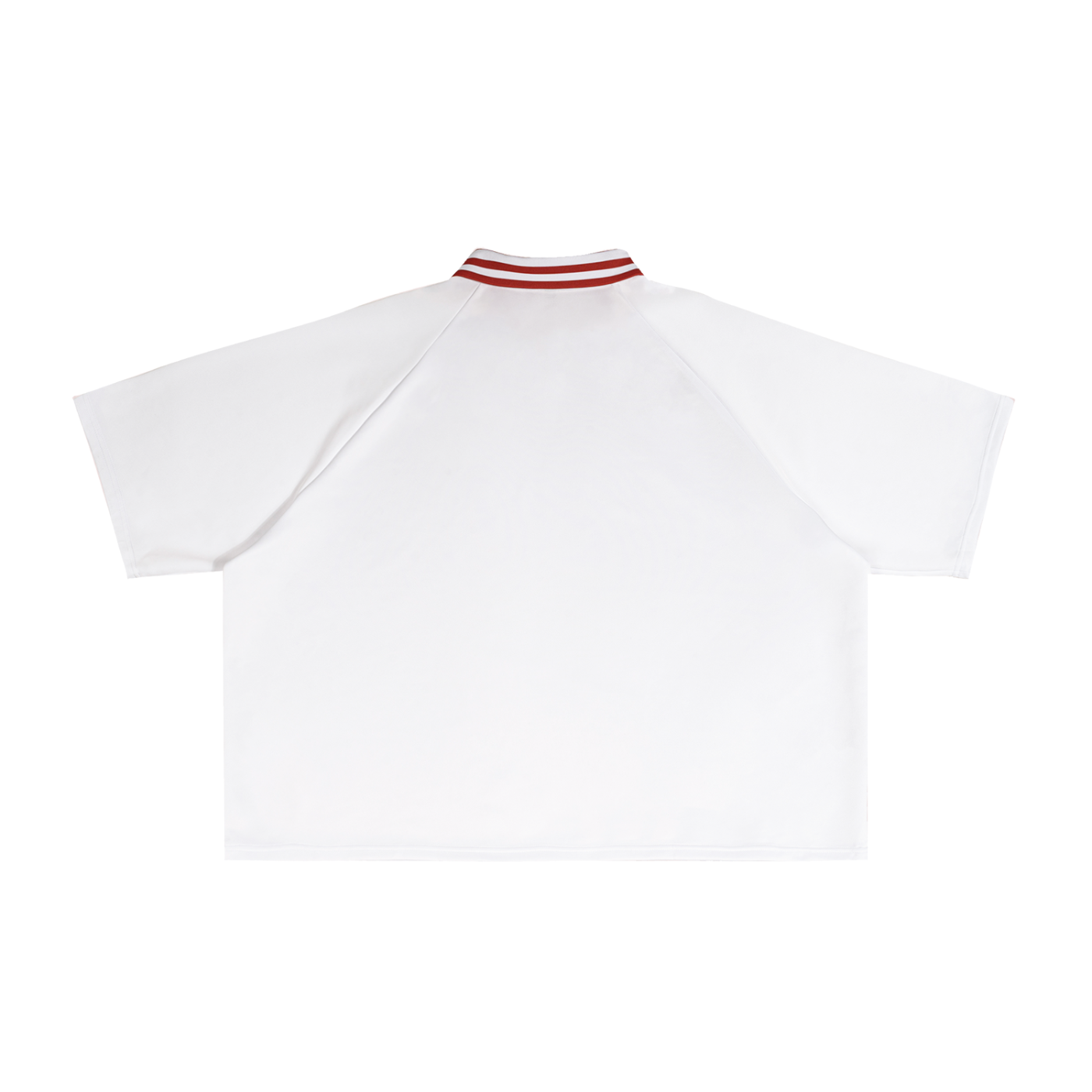 T-shirt oversized stranger vu de dos à plat - encolure rouge côtelée sur fond blanc