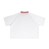 T-shirt oversized stranger vu de dos à plat - encolure rouge côtelée sur fond blanc