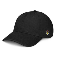 Casquette en jean noire pour femme brodée fleur peace, vue trois-quarts