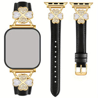 Bracelet Apple Watch fin en cuir avec attaches bijou, coloris noir et or