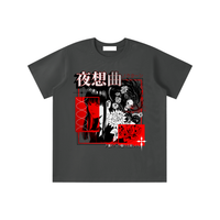 T-shirt oversized enfant Nocturne en gris carbone - imprimé collage manga rouge et noir