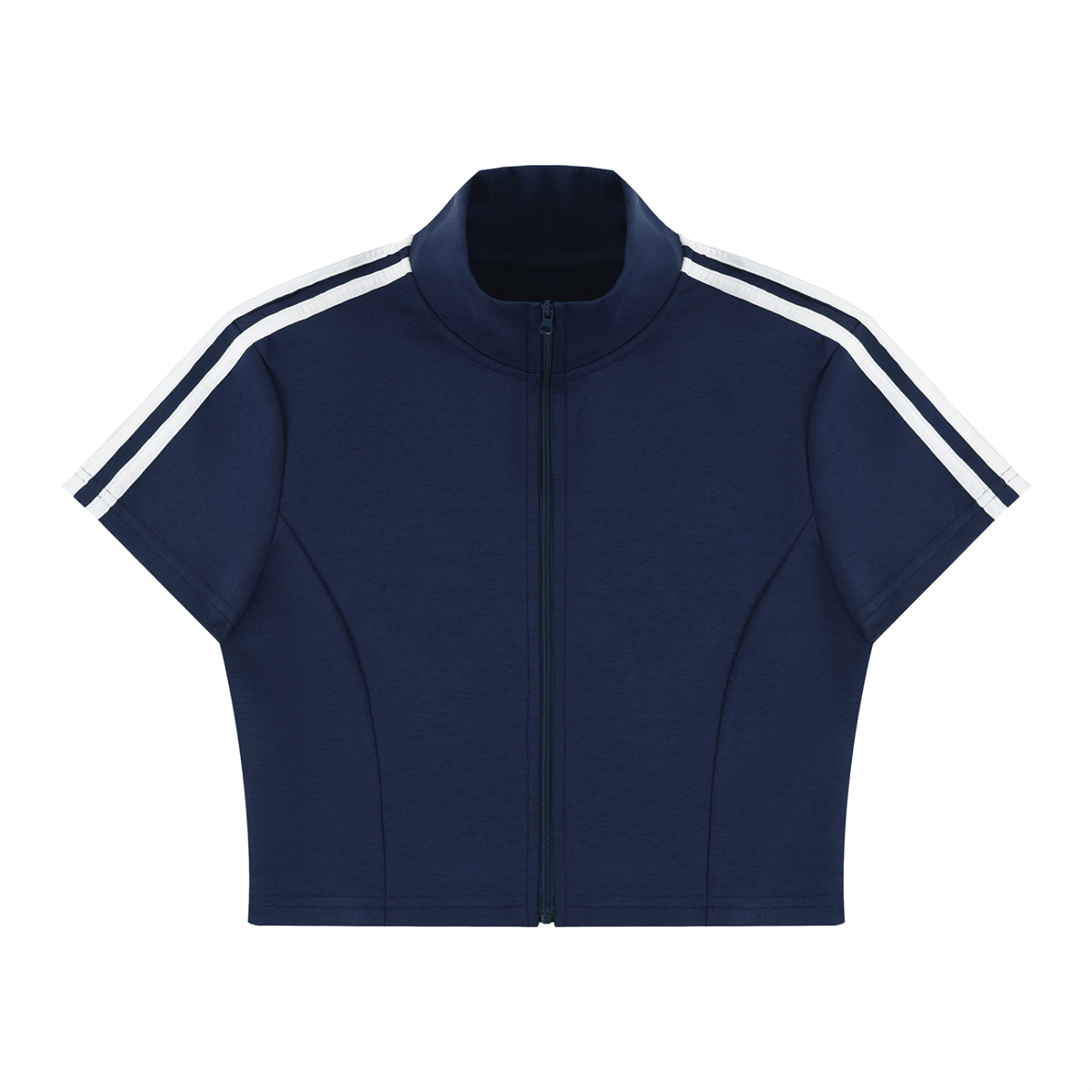 Packshot face du top zippé crop original femme bleu marine