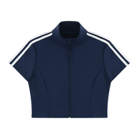 Packshot face du top zippé crop original femme bleu marine