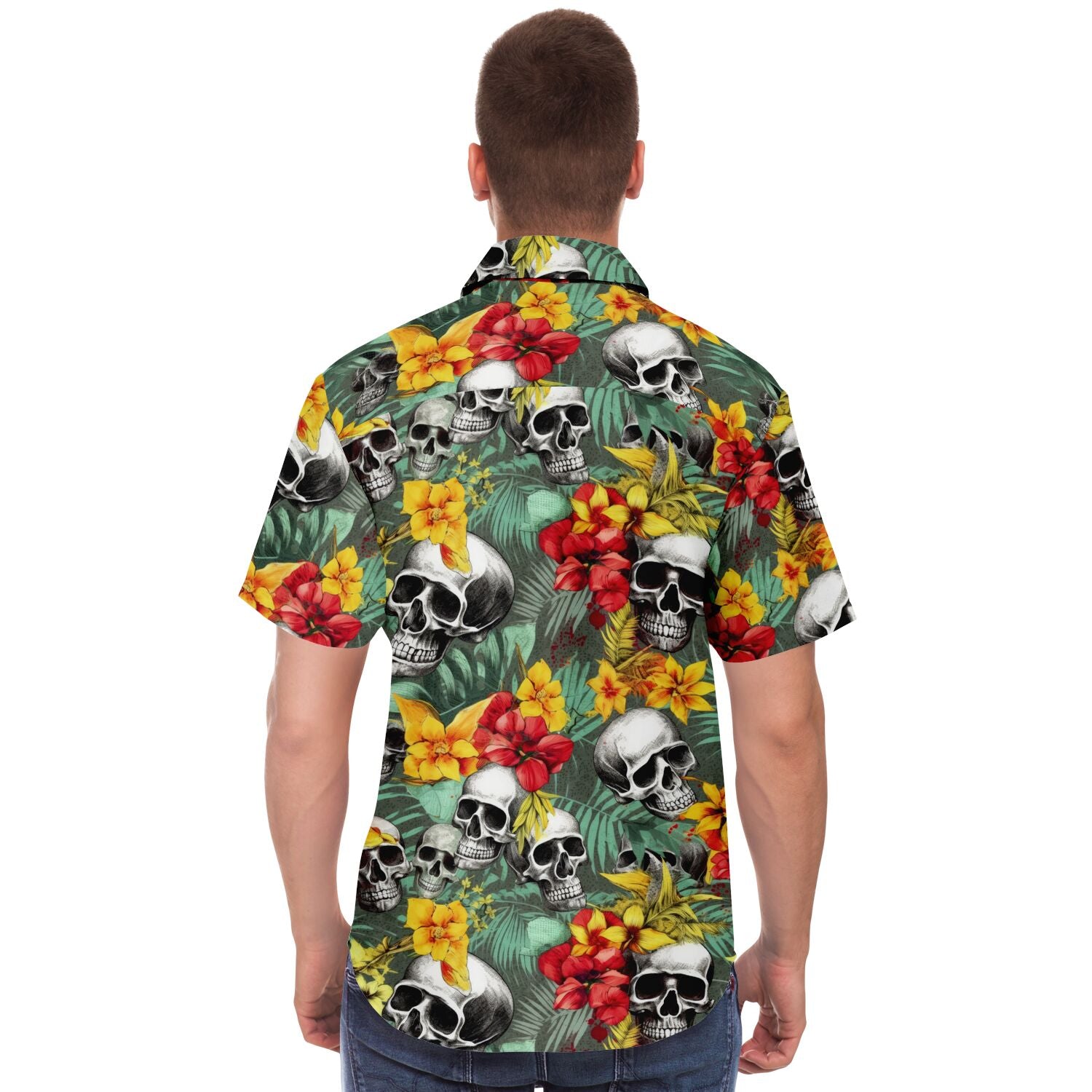 chemise à motifs floraux et têtes de morts