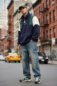 Sweat à capuche homme à motifs colorés et broderie de lettres, pull à demi-zip haut col, style streetwear décontracté pour un usage quotidien et en extérieur