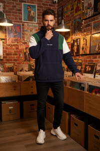 Sweat à capuche homme à motifs colorés et broderie de lettres, pull à demi-zip haut col, style streetwear décontracté pour un usage quotidien et en extérieur
