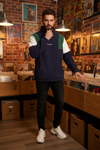 Sweat à capuche homme à motifs colorés et broderie de lettres, pull à demi-zip haut col, style streetwear décontracté pour un usage quotidien et en extérieur