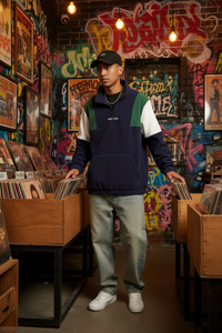 Sweat à capuche homme à motifs colorés et broderie de lettres, pull à demi-zip haut col, style streetwear décontracté pour un usage quotidien et en extérieur