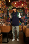 Sweat à capuche homme à motifs colorés et broderie de lettres, pull à demi-zip haut col, style streetwear décontracté pour un usage quotidien et en extérieur