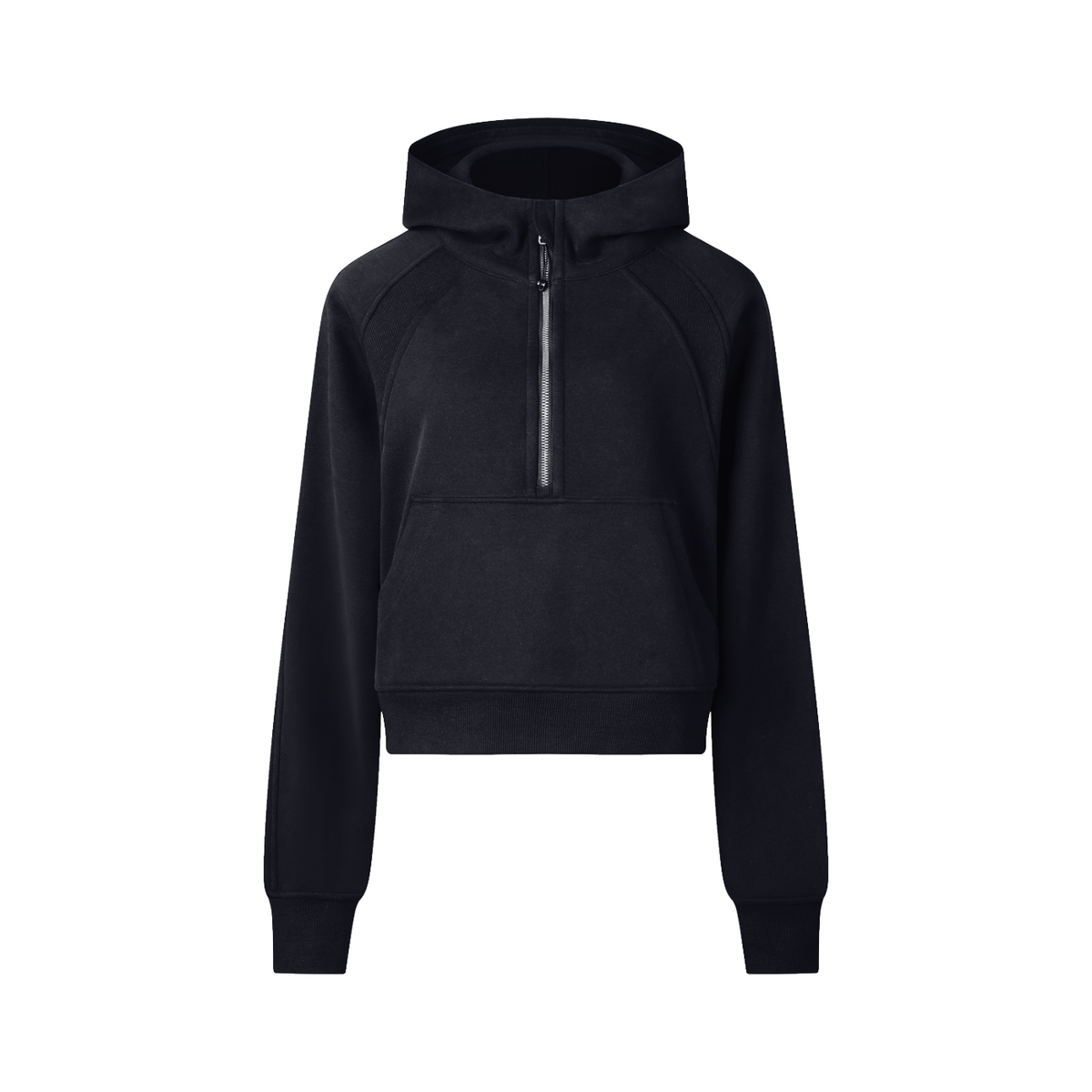 Sweat demi-zip à capuche enfant fille noir, vue de face