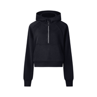 Sweat demi-zip à capuche enfant fille noir, vue de face