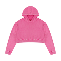 Hoodie crop top femme effet minéral fuchsia, vue de face