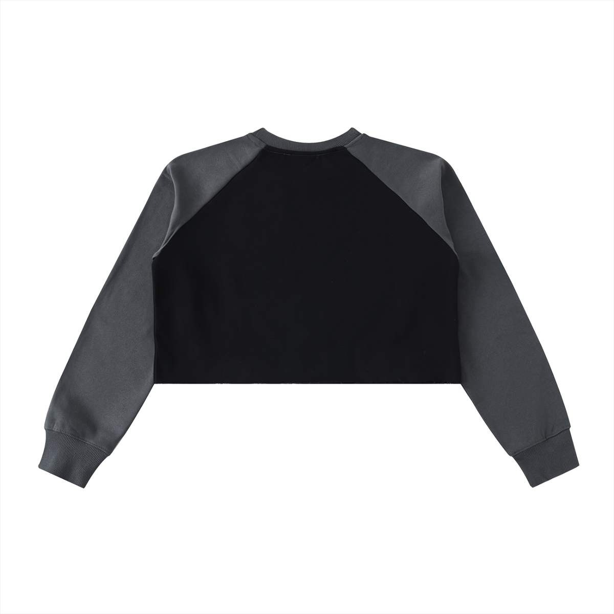 Dos du sweat crop top femme raglan bicolore noir