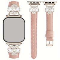 Bracelet Apple Watch fin en cuir avec attaches bijou, coloris rose et argent