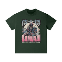 T-shirt oversized enfant Samouraï en vert foncé - imprimé guerrier japonais à cheval et vague
