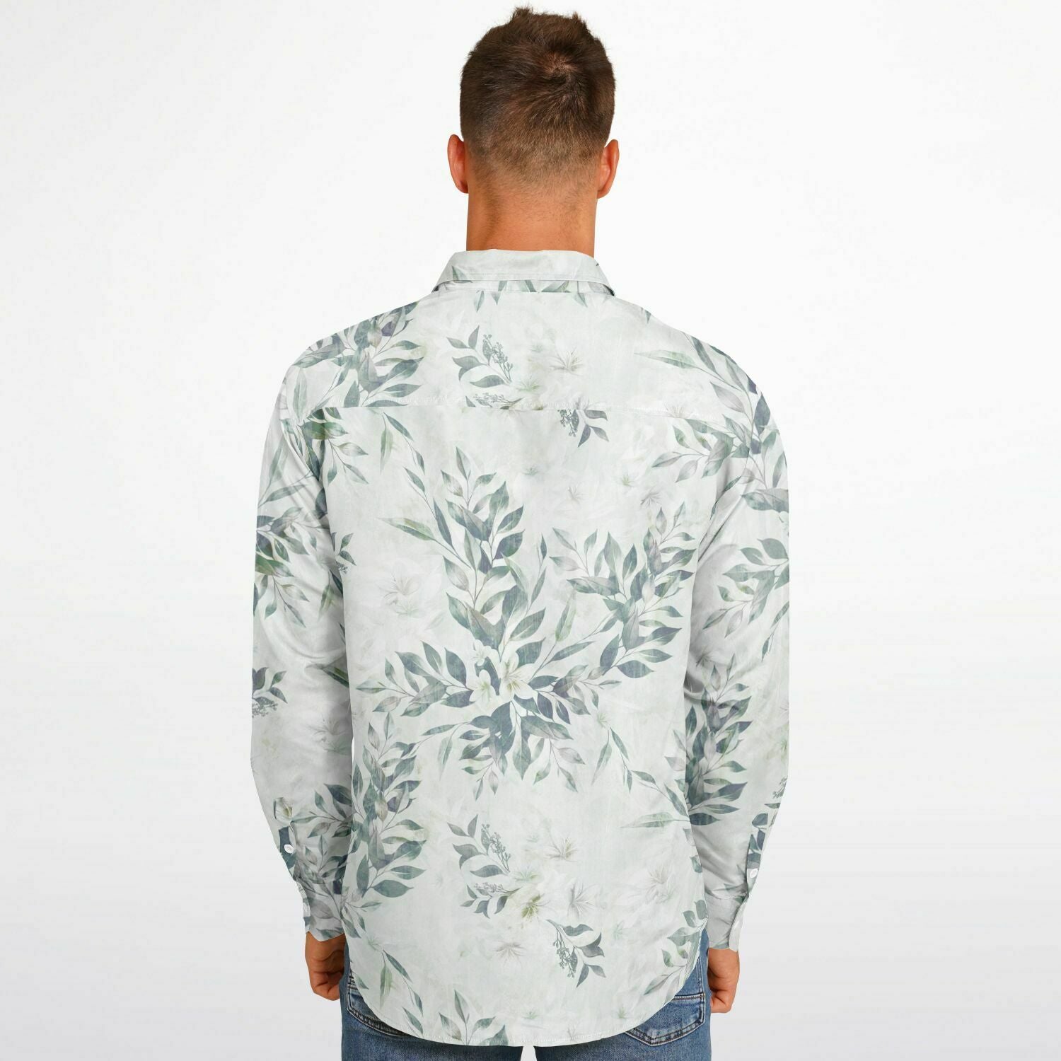 CHEMISE HOMME originale blanche  à fleurs - MANCHES LONGUES