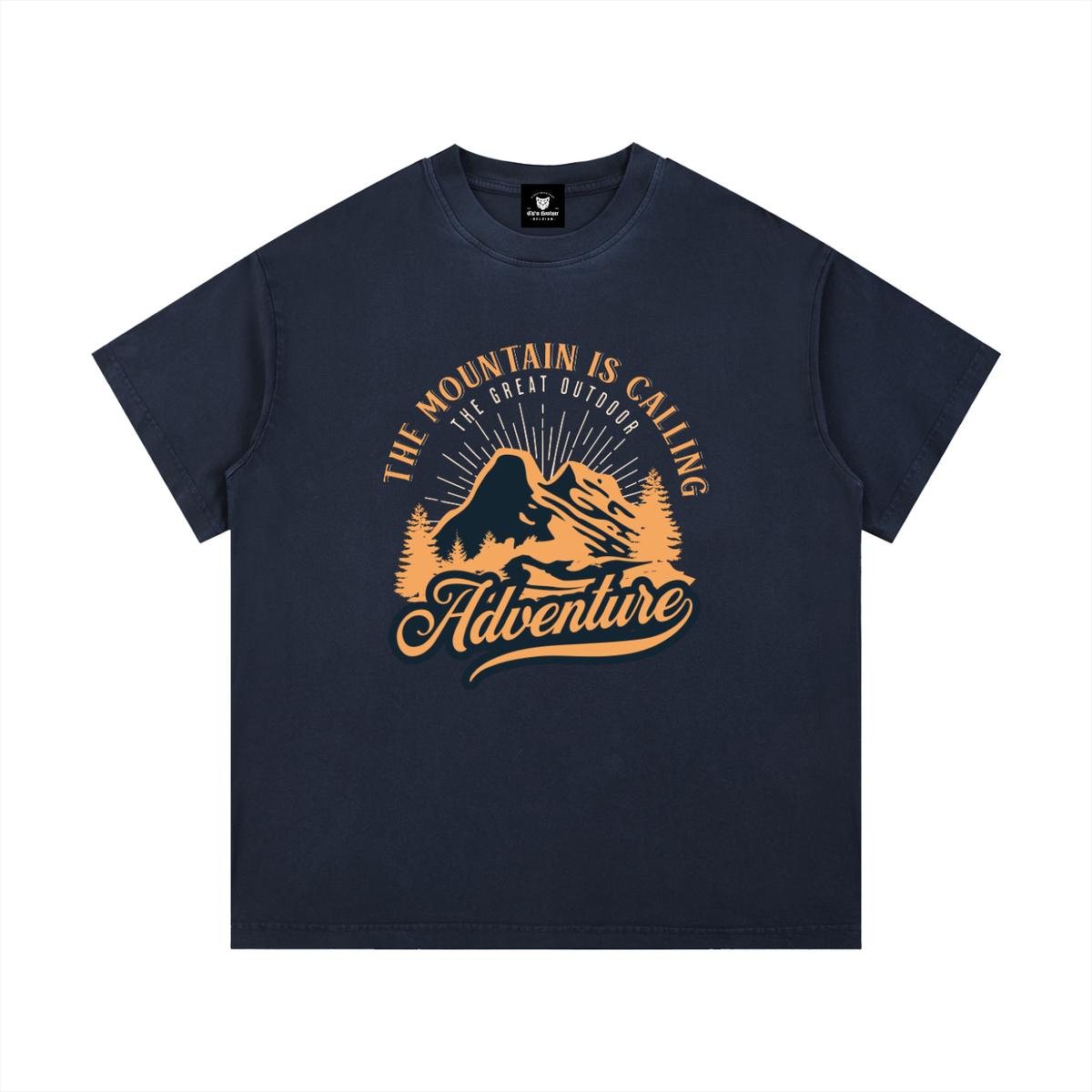 T-shirt oversized Mountain is Calling en bleu marine à plat, imprimé montagne et cursive Adventure