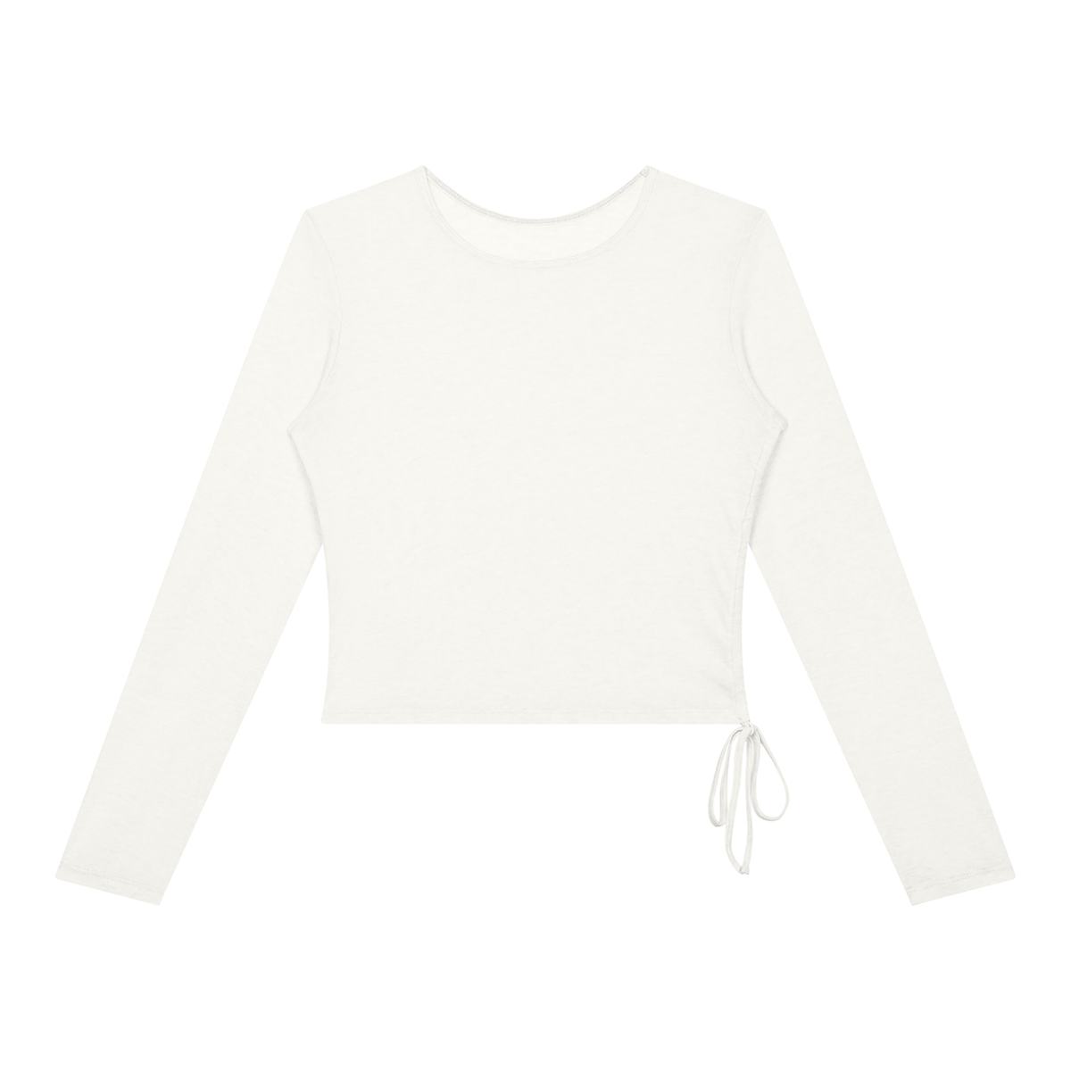 T-shirt femme manches longues crop top froncé blanc, vue de face