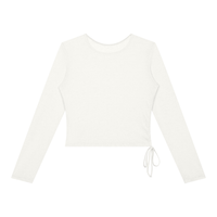 T-shirt femme manches longues crop top froncé blanc, vue de face