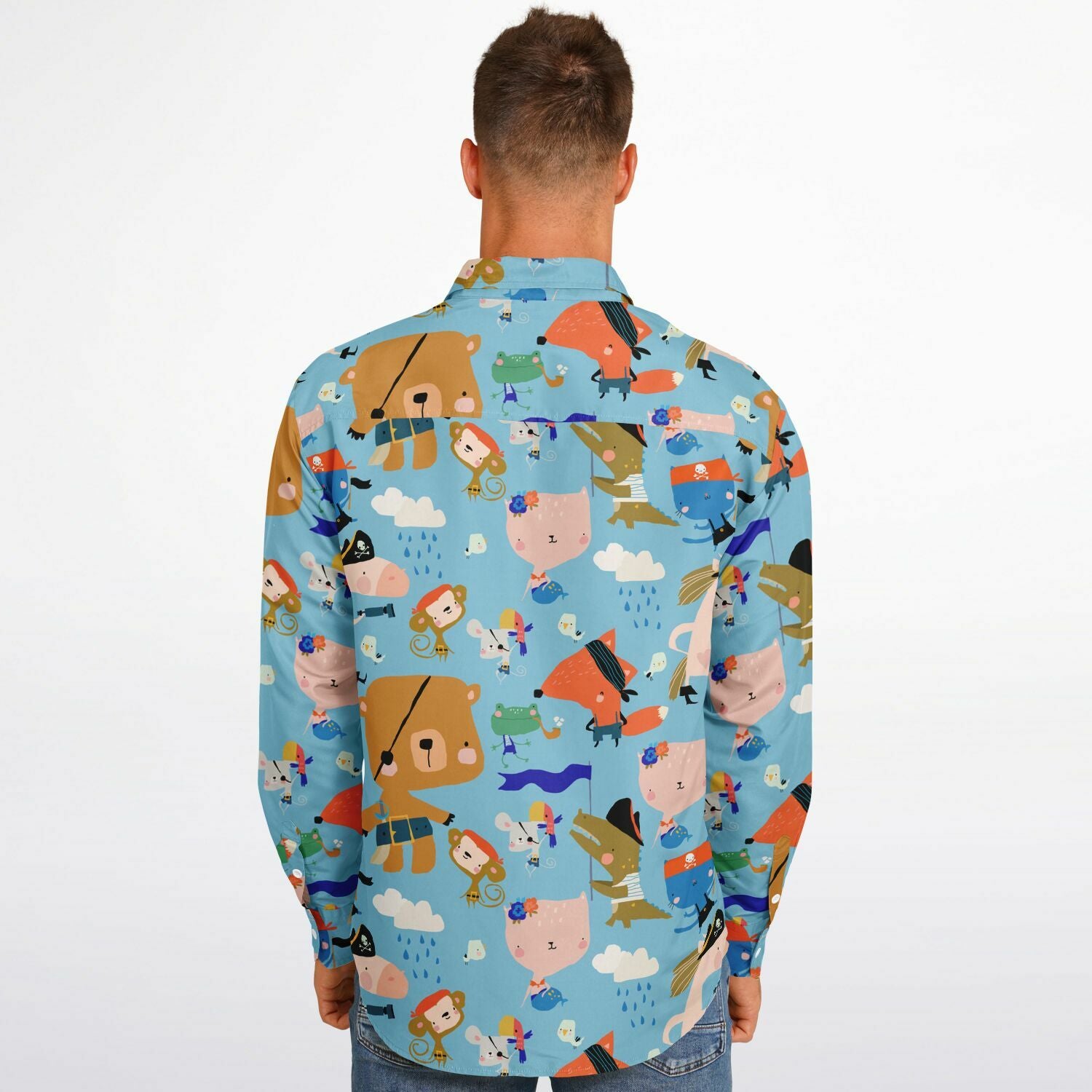 chemise bleue à motifs animés pour homme