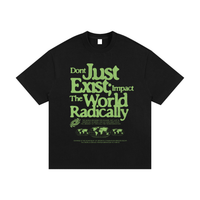 T-shirt oversized Impact The World Radically en noir - manifeste typographique et planisphères verts