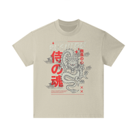 T-shirt oversized enfant Bushido en sable - imprimé dragon japonais et kanji rouges